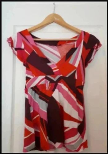 tee-shirt femme rouge bordeaux rose et blanc manches courtes taille 0 XS / 34 / 6·Très bon état·H&M