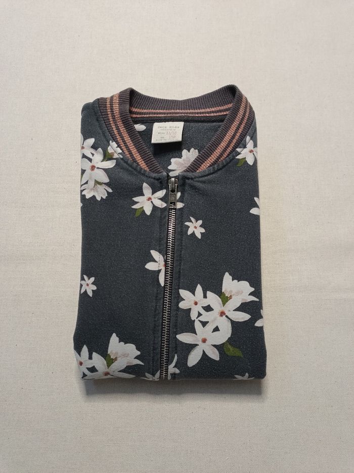 🧥 Veste zippée Zara Kids – Fille 11/12 ans – Motif fleurs blanches - photo numéro 8