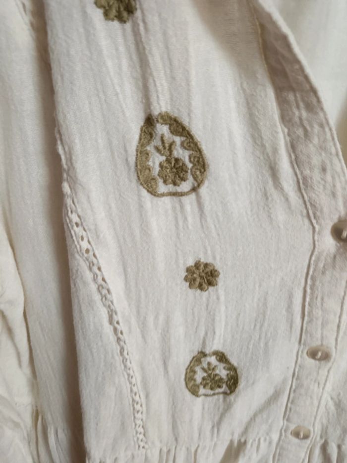 Robe bohème Zara broderies kaki et beige crème taille m - photo numéro 2