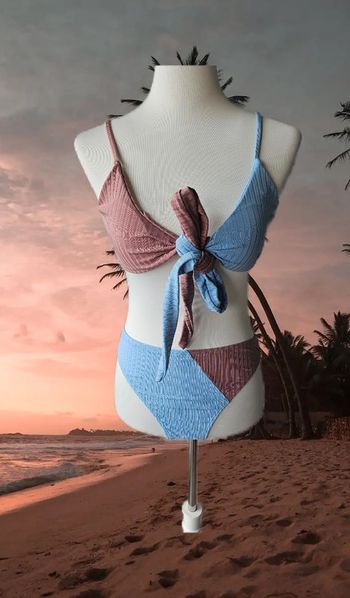 Maillot de bain 2 pièces bicolore et flot, Sans marque, taille M