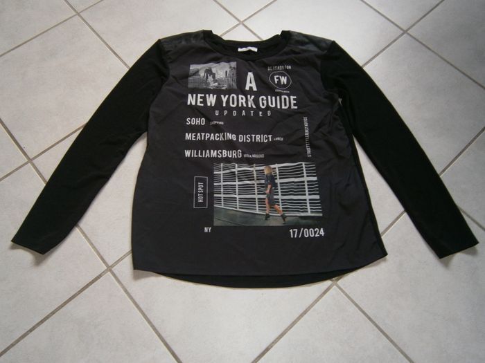 Tee-shirt ML noir NEW-YORK de ZARA Taille 38 - photo numéro 2