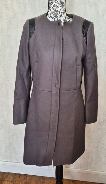 Manteau NAF NAF taille 38/M  laine gris, empiècements cuir