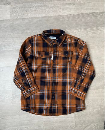 Chemise chaude doublée carreau orange et bleu marine 5 ans