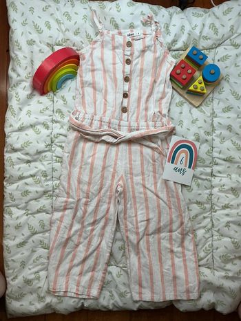 Combinaison pantalon large à bretelles crème et rose gemo 6 ans