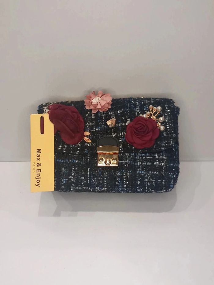 Sac à main en tweed bleu foncé Max & Enjoy - photo numéro 4