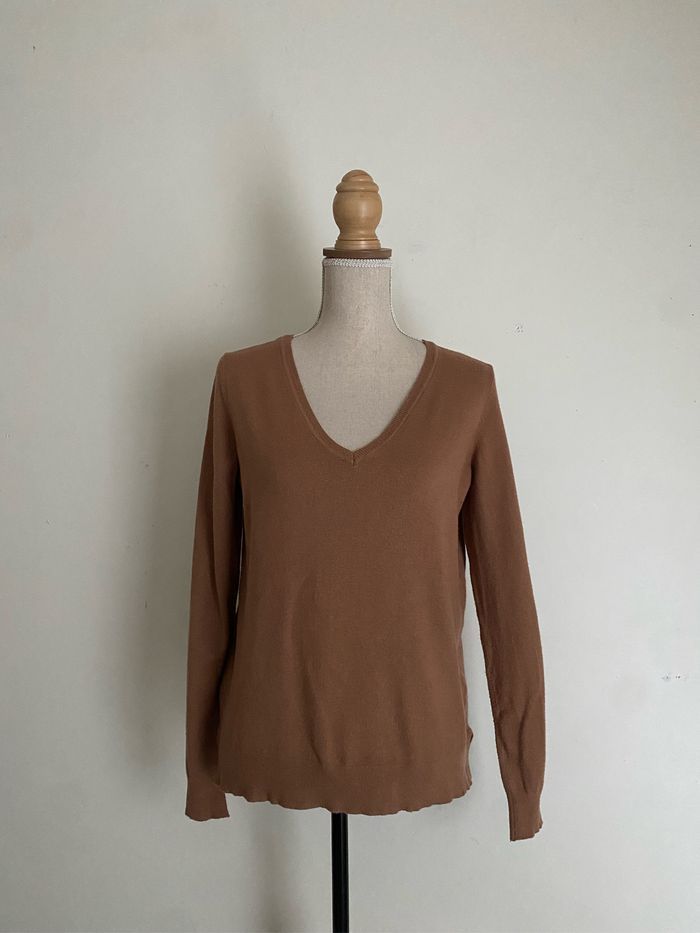 Pull col v marron pimkie