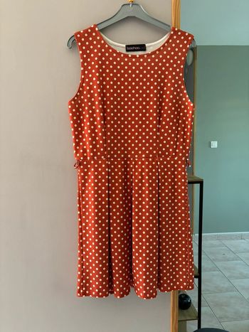 Robe débardeur orange à pois crèmes