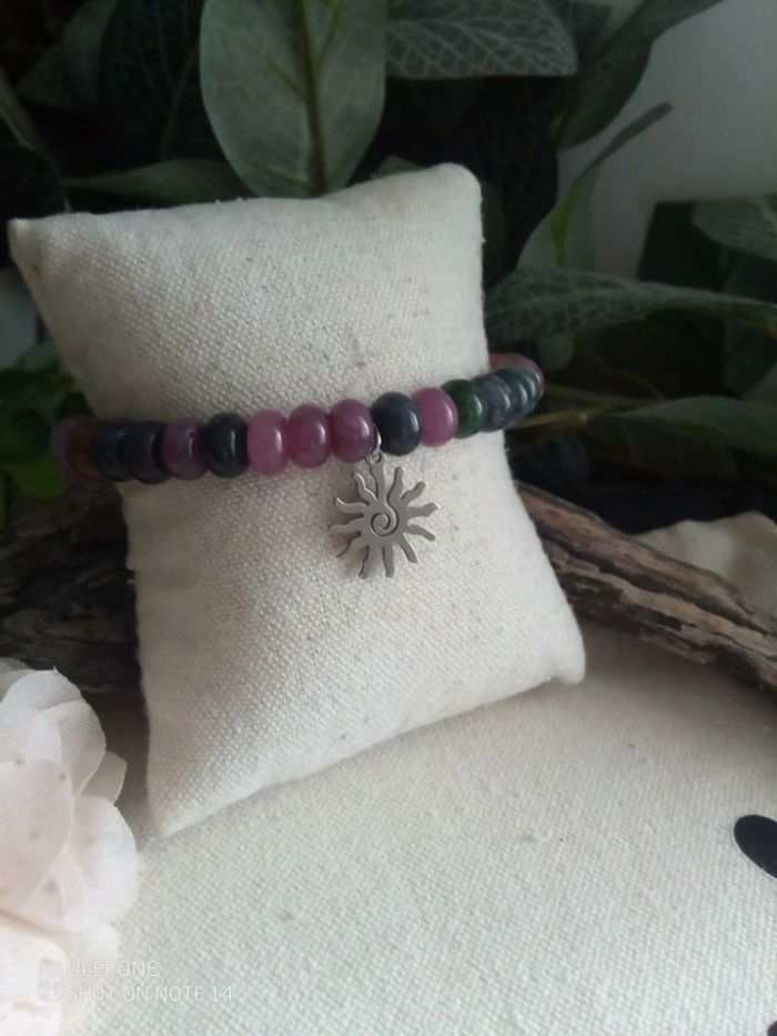 Bracelet pierres de tourmaline et soleil argenté - photo numéro 2