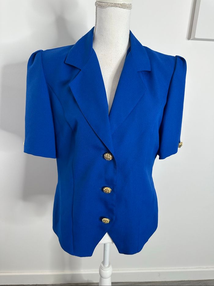 Blazer à manches courtes bleu roi et doré Vintage T42 XL