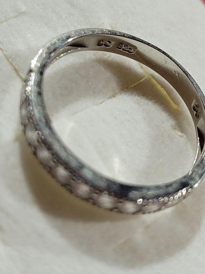 Duo bague solitaire et alliance en argent et zirconium parfaite états taille 54 - photo numéro 7