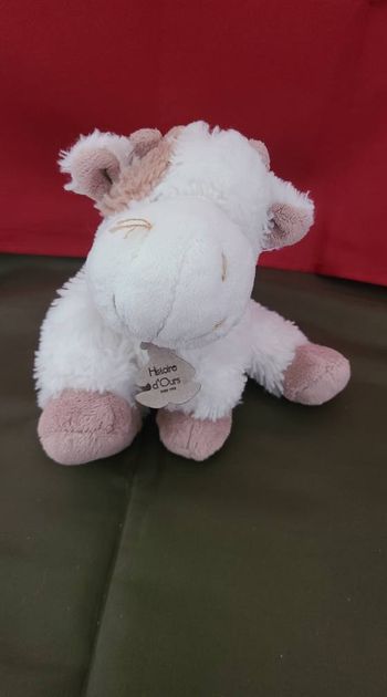 HISTOIRE D'OURS  DOUDOU VACHE BLANCHE ASSISE MARRON