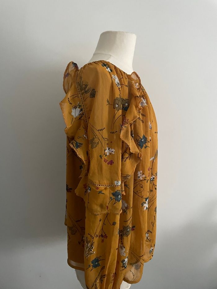 🌸 magnifique Blouse manches longues casual fleurie jaune moutarde taille 40 Gemo🌸 - photo numéro 3