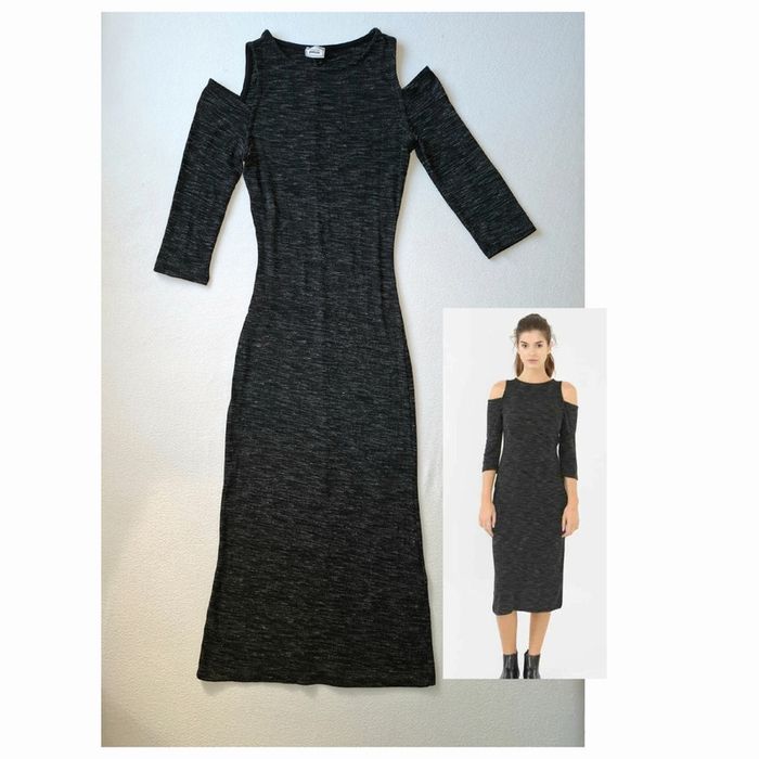 Robe noire chiné longue moulante épaule dénudée petite fente derrière XS S 34 36 Pimkie