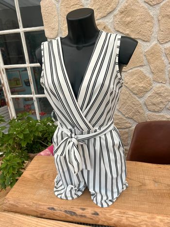 Combinaison short été  Combi à rayures femme blanche noire M 38