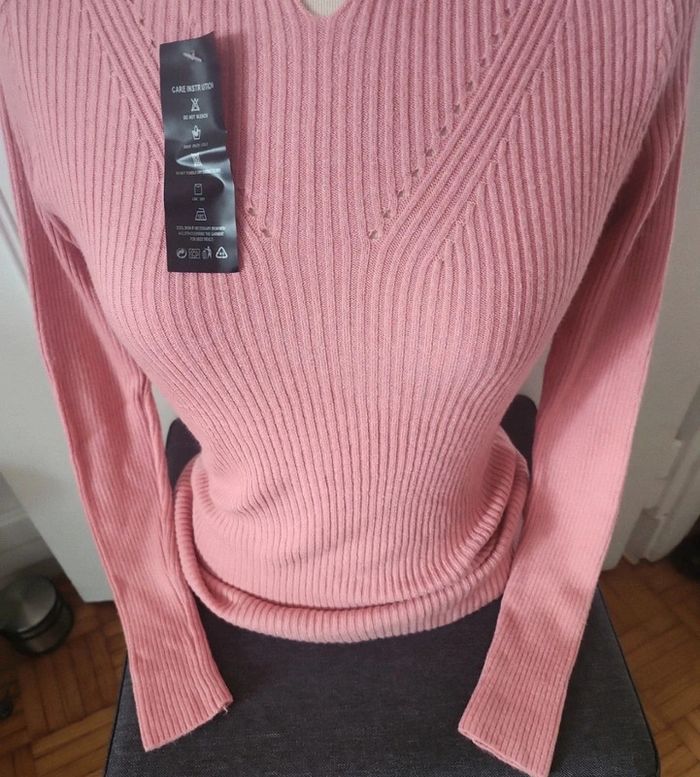 Pull col cheminé coton rose - photo numéro 3