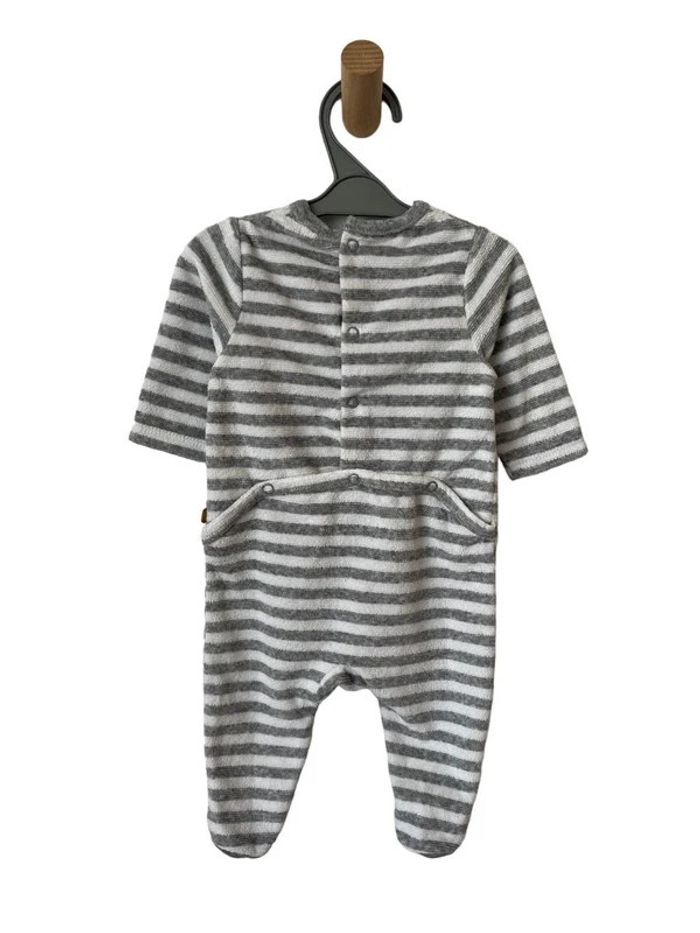Pyjama bébé rayé gris et blanc - Obaïbi 3 mois (59cm) - photo numéro 3