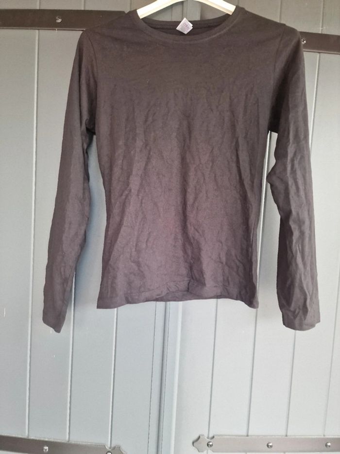 T shirt noir manches longues basique 100% coton - photo numéro 2