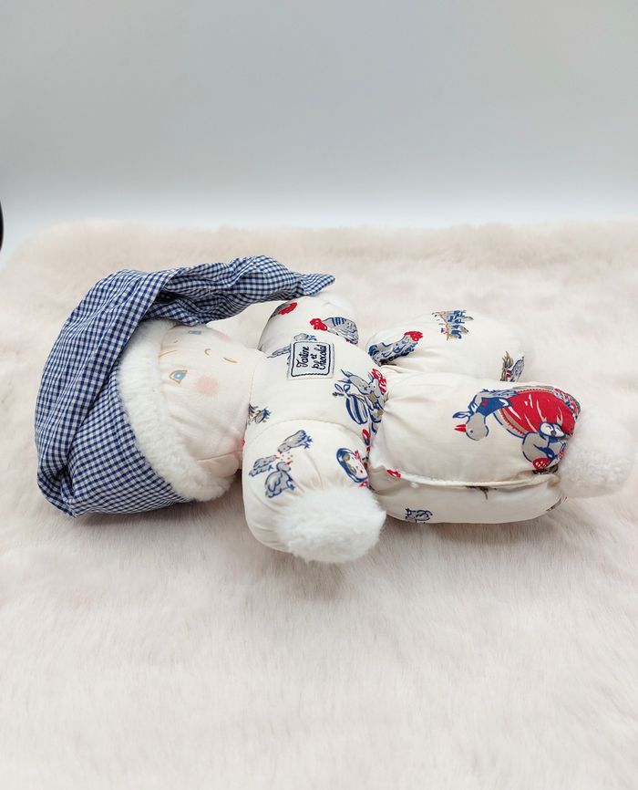 Ancien doudou poupée tissu lutin blanc Tartine et Chocolat bonnet vichy carreaux bleu blanc poule ca - photo numéro 9