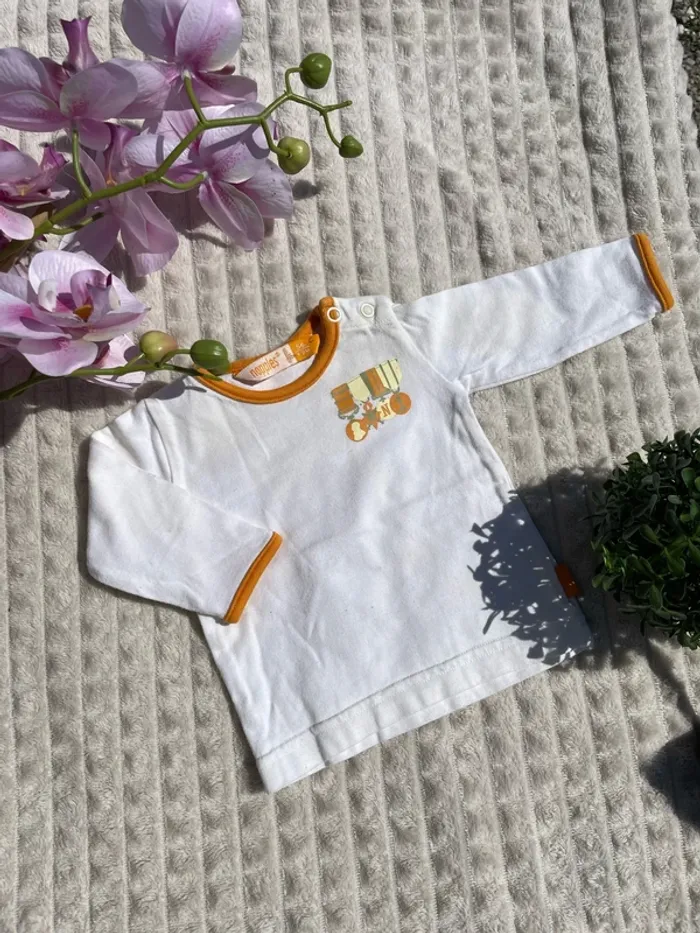 T-shirt bébé 1/2 mois manches longues – blanc avec détails orange