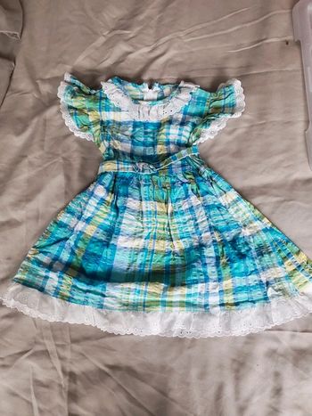 🌴 Robe style vintage à carreaux bleu vert et dentelle