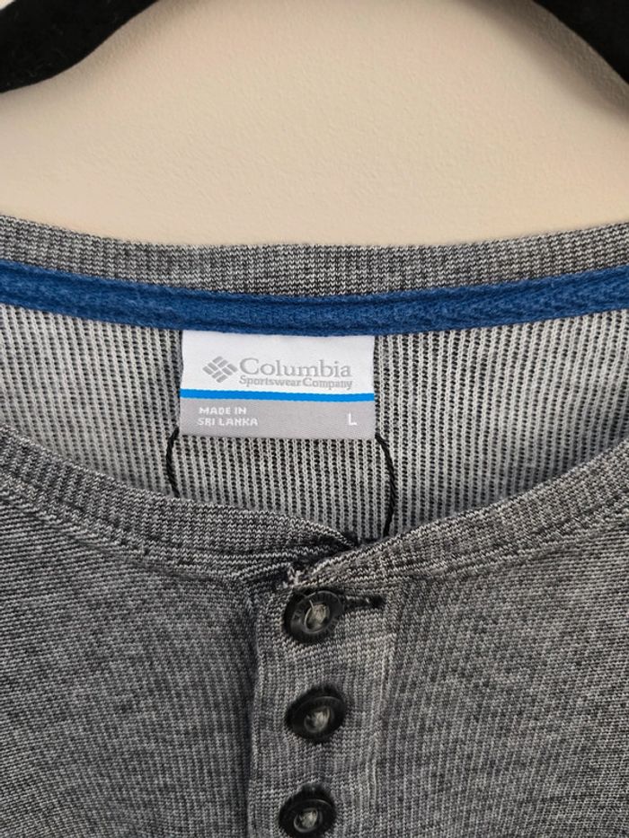 T-shirt manches longues Columbia gris col tunisien à boutons homme taille L - photo numéro 4