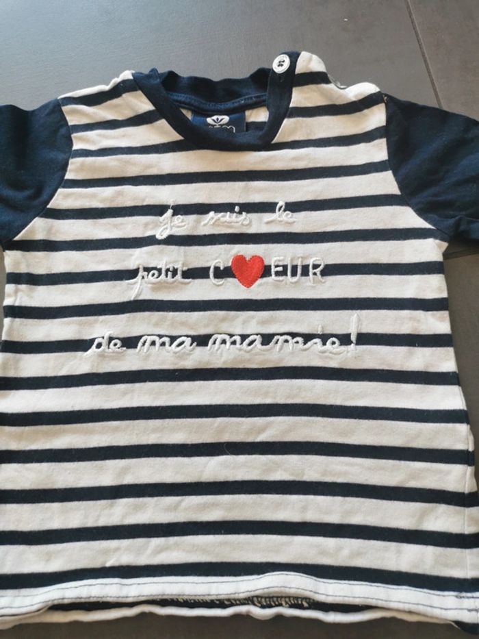 Tee-shirt manches courtes coton blanc 18 mois petit cœur à mamie - photo numéro 2