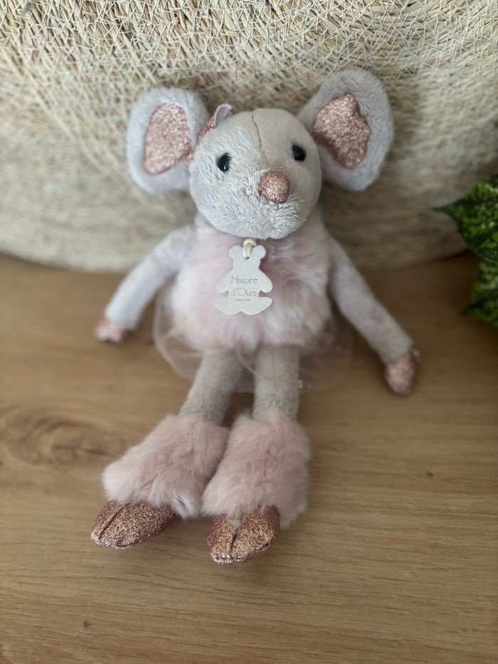 Doudou souris grise fourrure rose paillette histoire d ours - photo numéro 2