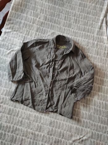 Chemise gris kaki manches 3/4 en lin bréal taille 40