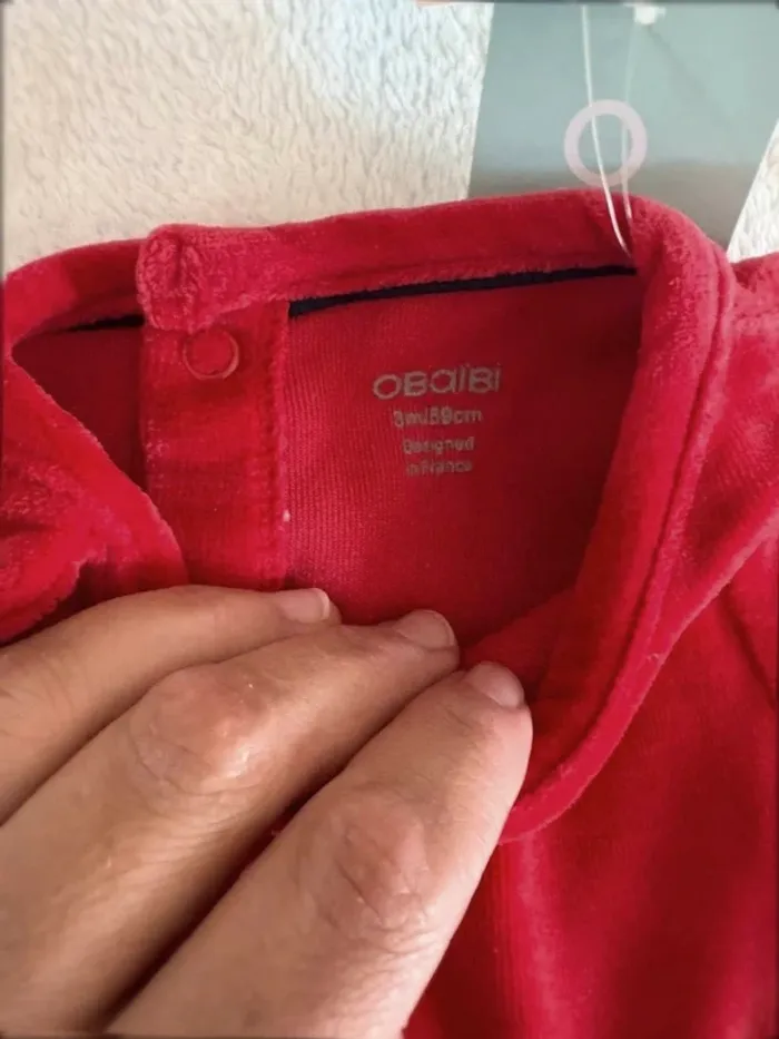 Pyjama de Noël bébé velours rouge Okaïdi Obaïbi 3 mois - photo numéro 4