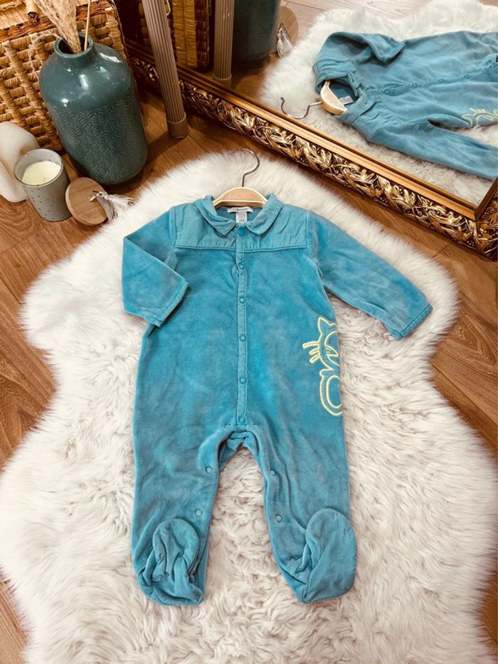 Taille 6 mois pyjama velours garçon Obaibi bleu * col chemise * 💙