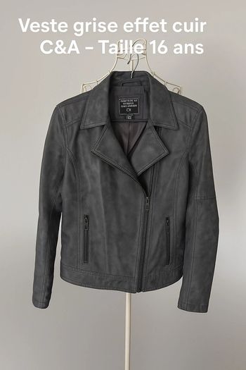 Veste grise effet cuir C&A - Taille 16 ans