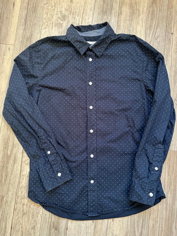 Chemise bleu marine à pois h&m 12/13 ans garçon