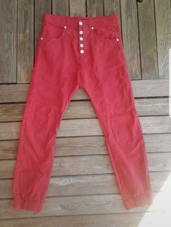 Jeans pantalon effet sarouel rouge Raiken Denim