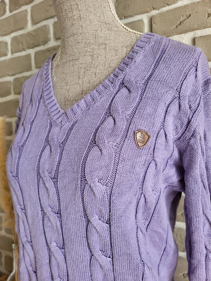 Pull à torsades et col V parme lilas Giorgio Di Mare - photo numéro 5