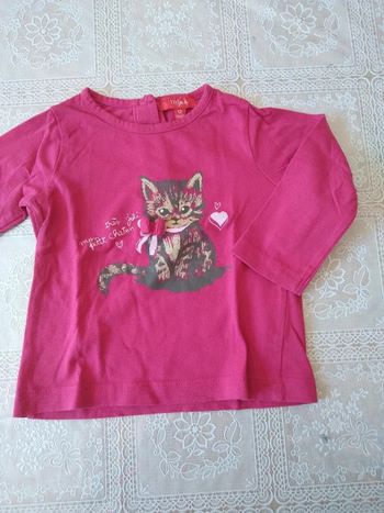 Tee-shirt rose chaton 12 mois