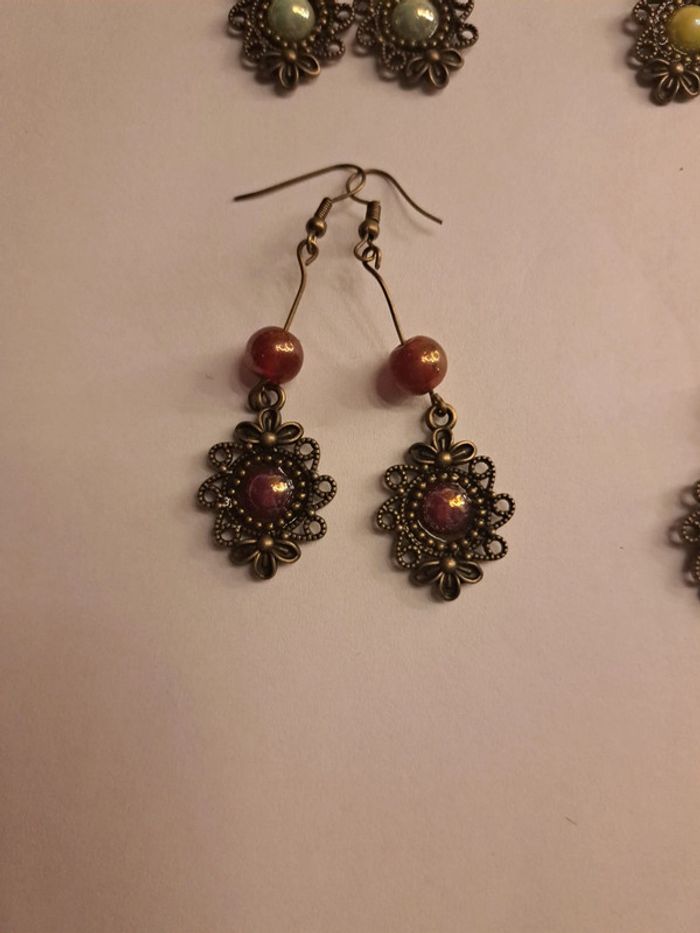 Lot de boucles d'oreilles pendante multicolore bronze - photo numéro 6