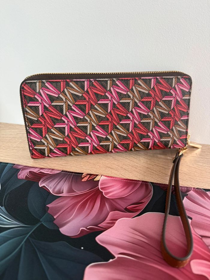Grand portefeuille Michael Kors collection Jet Set marron/rouge/fushia/doré - photo numéro 4