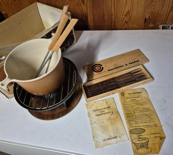 Le Creuset service fondue 6450 complet caquelon fonte émaillée réchaud fourchettes vintage