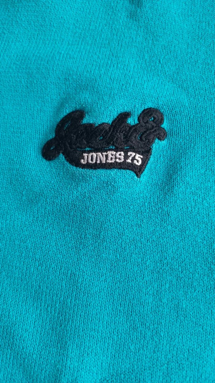 Pull à col V léger bleu turquoise Jack and Jones homme taille M logo brodé - photo numéro 6