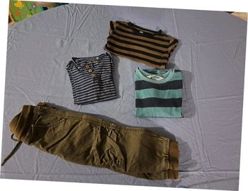 Lot garçon 3 T-shirt Manches longues et 1 pantalon couleurs militaire