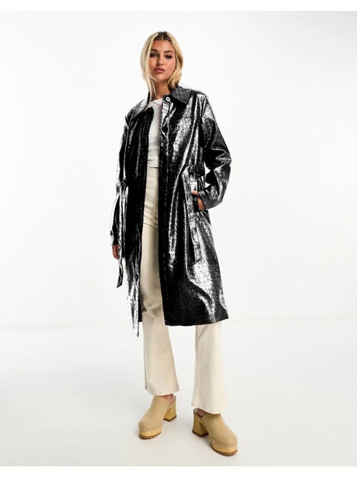 Manteau Pimkie simili cuir noir effet croco