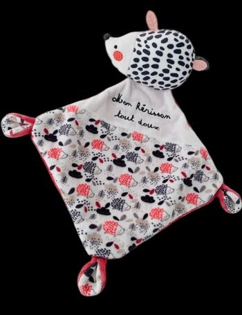 ❤️ B6452 Doudou Plat Mouchoir Mon Hérisson Tout Doux Blanc Rose MOTS D'ENFANTS
