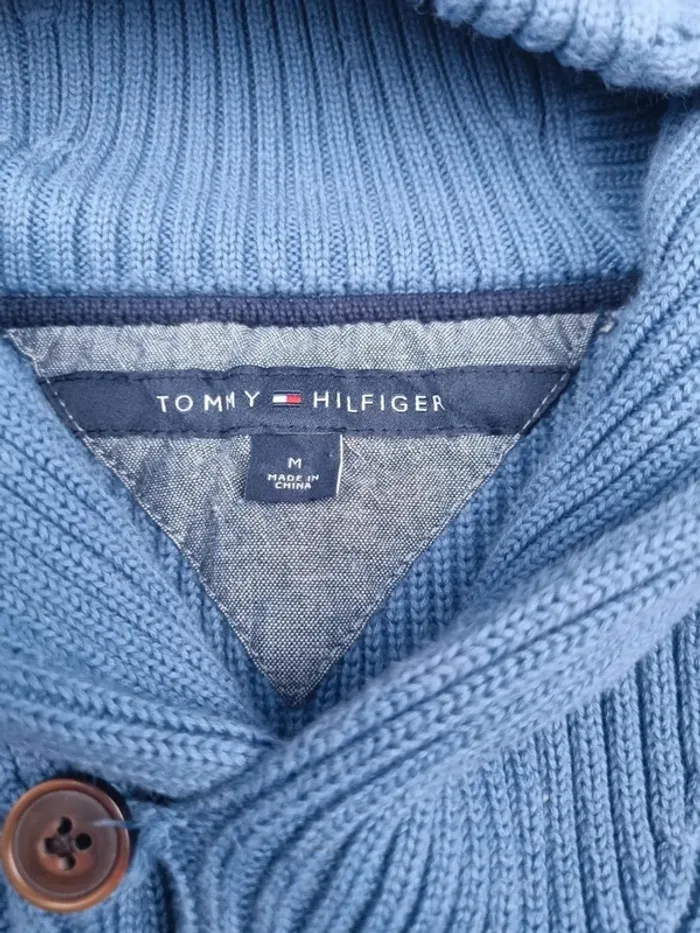 Pull col châle Tommy Hilfiger bleu – Taille M Homme (mesures en photos) - photo numéro 8