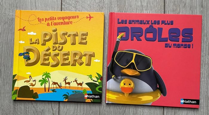Lot de 2 livres pour enfants Nathan « La piste du désert » et « les animaux les plus drôles du monde