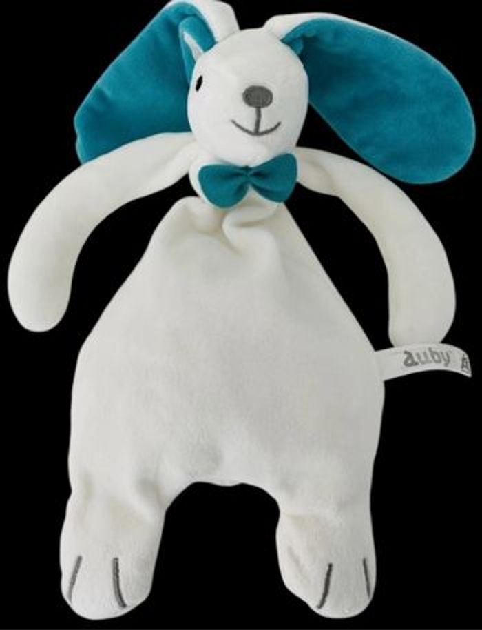 ❤️ Doudou plat lapin/chien blanc Bleu vert AUBY ALPHA-GROUP CO