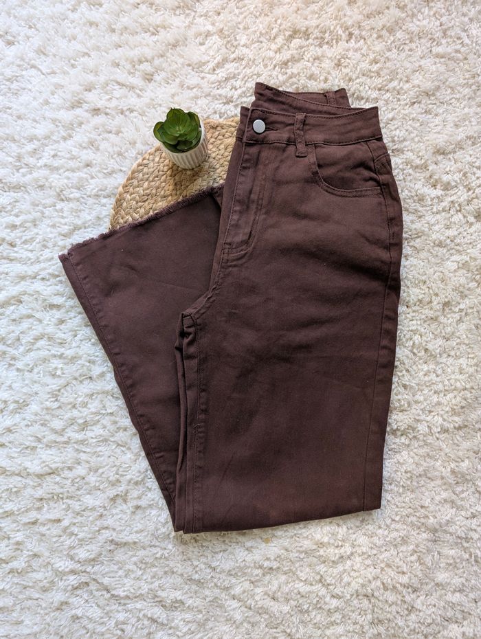 🤎 Pantalon large taille haute – marron