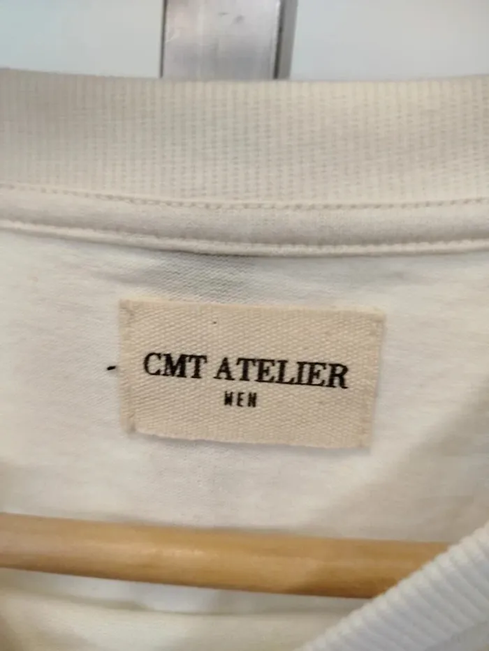 Tshirt blanc cassé à poche avec motifs ondulés noirs - CMT Atelier - Taille L - Neuf A349 - photo numéro 7