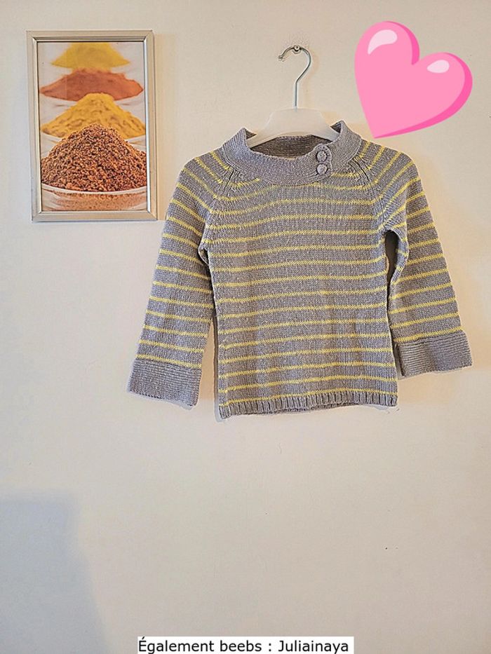Pull gris a rayure jaune "orchestra" taille 6 ans