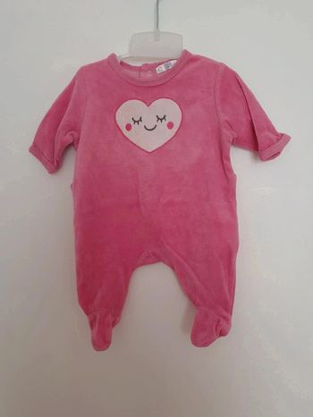 Pyjama grenouillère rose velours doux bébé fille kitchoun 1 mois