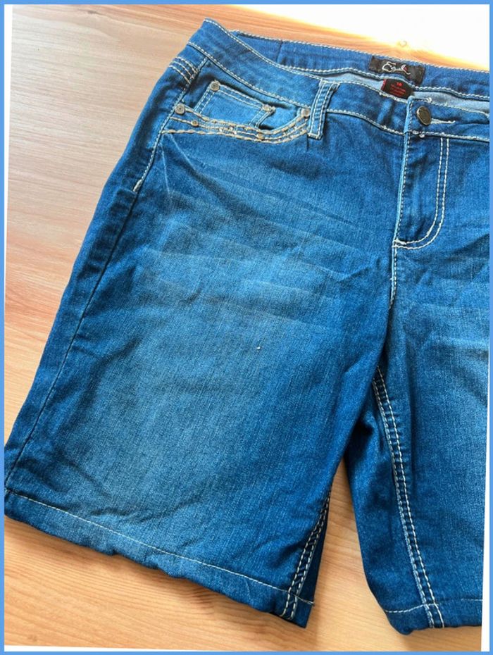 Short en jean vintage femme M/L – broderie et strass - photo numéro 12